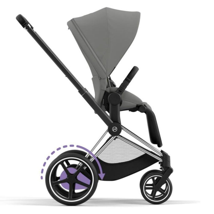 Carrinho Cybex Platinum e-Priam Chrome Black + Pack Tecidos Mirage Grey