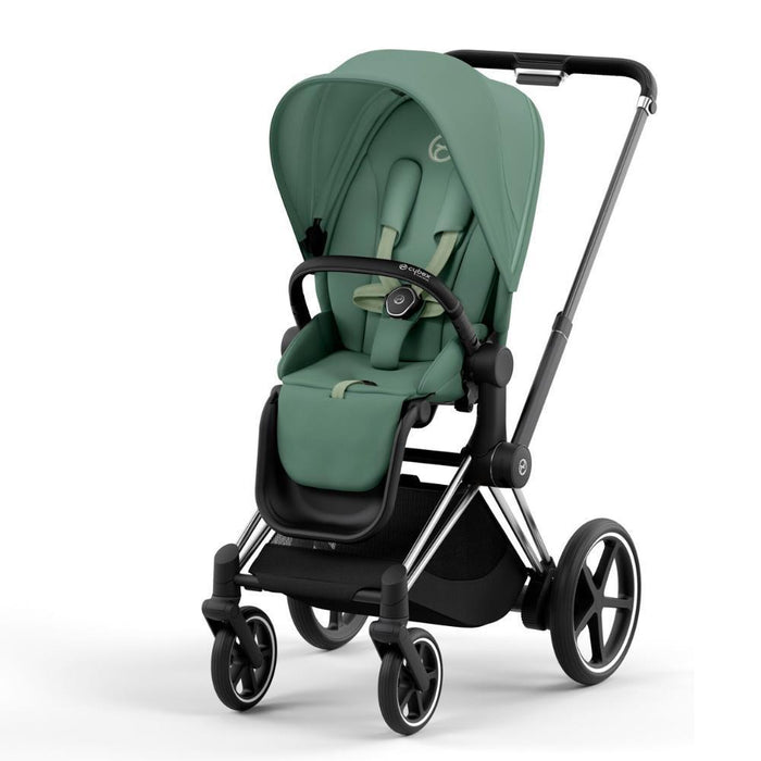Carrinho Cybex Platinum e-Priam Chrome Black + Pack Tecidos Leaf Green