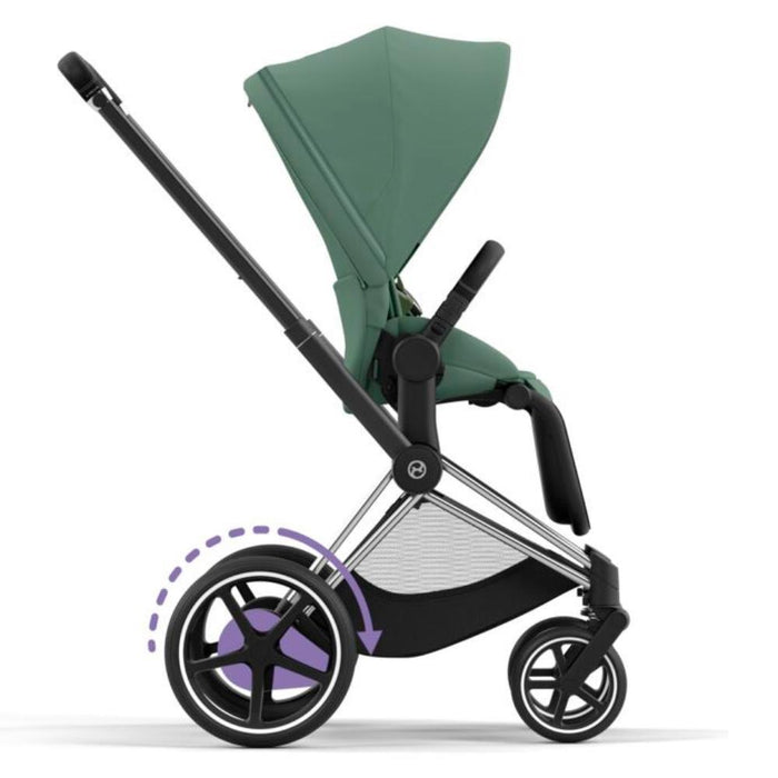 Carrinho Cybex Platinum e-Priam Chrome Black + Pack Tecidos Leaf Green