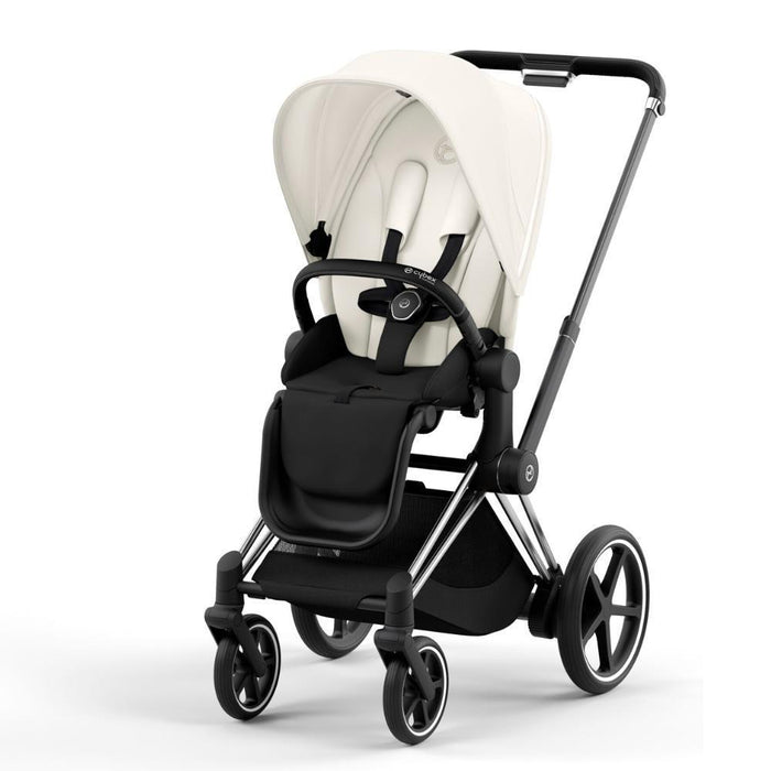 Carrinho Cybex Platinum e-Priam Chrome Black + Pack Tecidos Off White