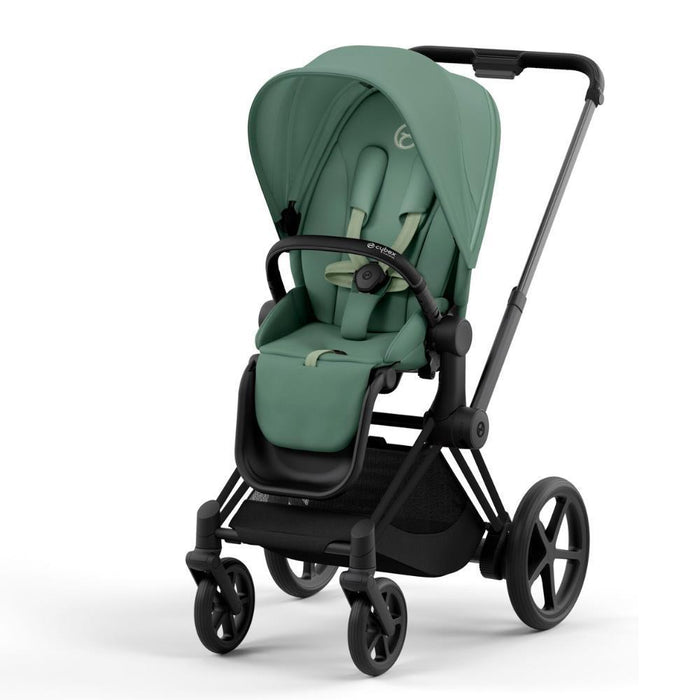 Carrinho Cybex Platinum e-Priam Matt Black + Pack Tecidos Leaf Green
