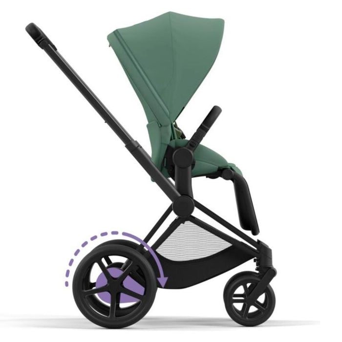 Carrinho Cybex Platinum e-Priam Matt Black + Pack Tecidos Leaf Green