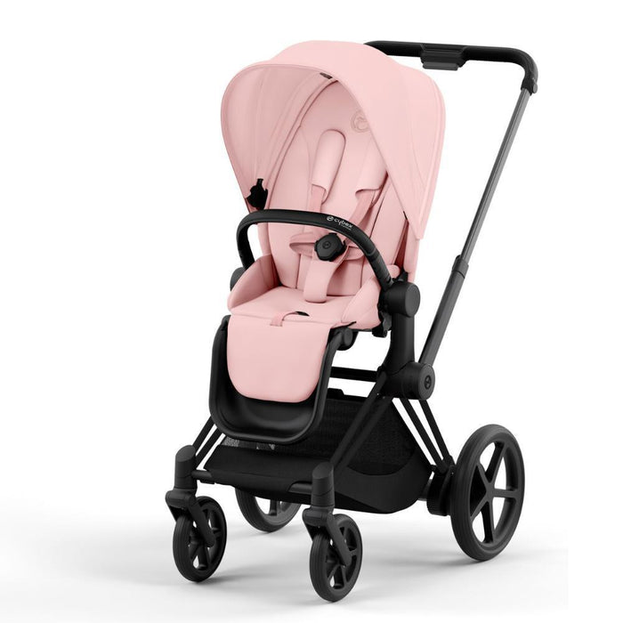 Carrinho Cybex Platinum e-Priam Matt Black + Pack Tecidos Peach Pink