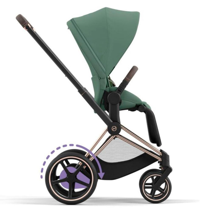 Carrinho Cybex Platinum e-Priam Rosegold + Pack Tecidos Leaf Green