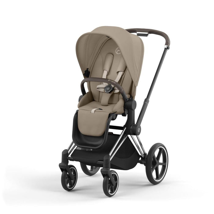 Pack Cybex Platinum Priam Chassis e Assento Chrome Brown + Tecidos Cozy Beige + Cloud T Plus i-Size 45-87cm Cozy Beige + Base Isofix T