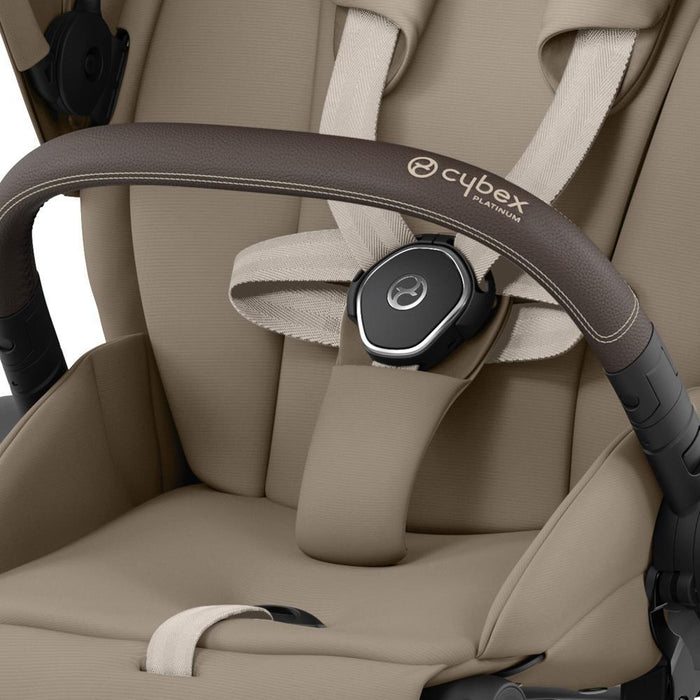 Pack Cybex Platinum Priam Chassis e Assento Chrome Brown + Tecidos Cozy Beige + Cloud T Plus i-Size 45-87cm Cozy Beige + Base Isofix T
