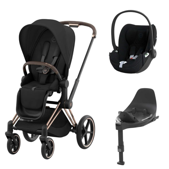Pack Cybex Platinum Priam Chassis e Assento Rosegold + Tecidos Sepia Black + Cloud T Plus i-Size 45-87cm Sepia Black + Base Isofix T