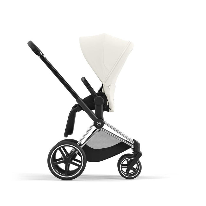 Pack Cybex Platinum Priam Chassis e Assento Chrome Black + Tecidos Off White + Cloud T Plus i-Size 45-87cm White + Base Isofix T