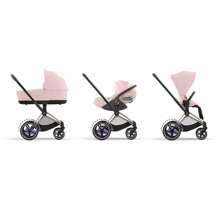 Pack Cybex Platinum e-Priam Chassis e Assento Rosegold + Tecidos Peach Pink + Cloud T Plus i-Size 45-87cm Peach Pink + Base Isofix T