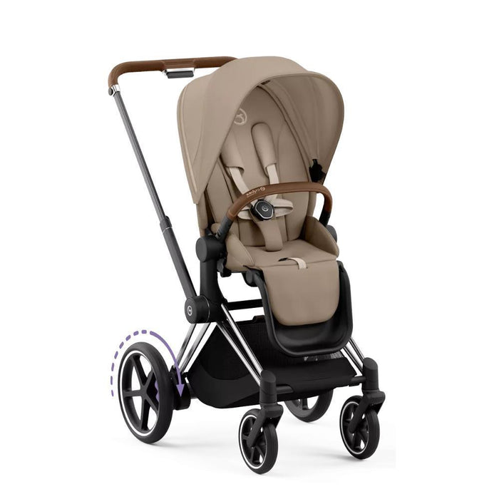 Pack Cybex Platinum e-Priam Chassis e Assento Chrome Brown + Tecidos Cozy Beige + Cloud T Plus i-Size 45-87cm Cozy Beige + Base Isofix T