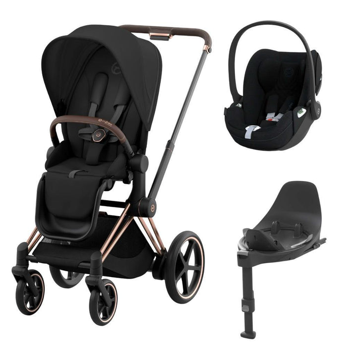 Pack Cybex Platinum e-Priam Chassis e Assento Rosegold + Tecidos Sepia Black + Cloud T Plus i-Size 45-87cm Sepia Black + Base Isofix T