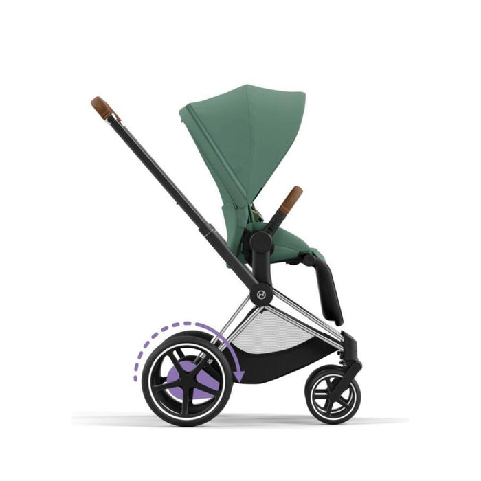Pack Cybex Platinum e-Priam Chassis e Assento Chrome Brown + Tecidos Leaf Green + Cloud T Plus i-Size 45-87cm Leaf Green + Base Isofix T