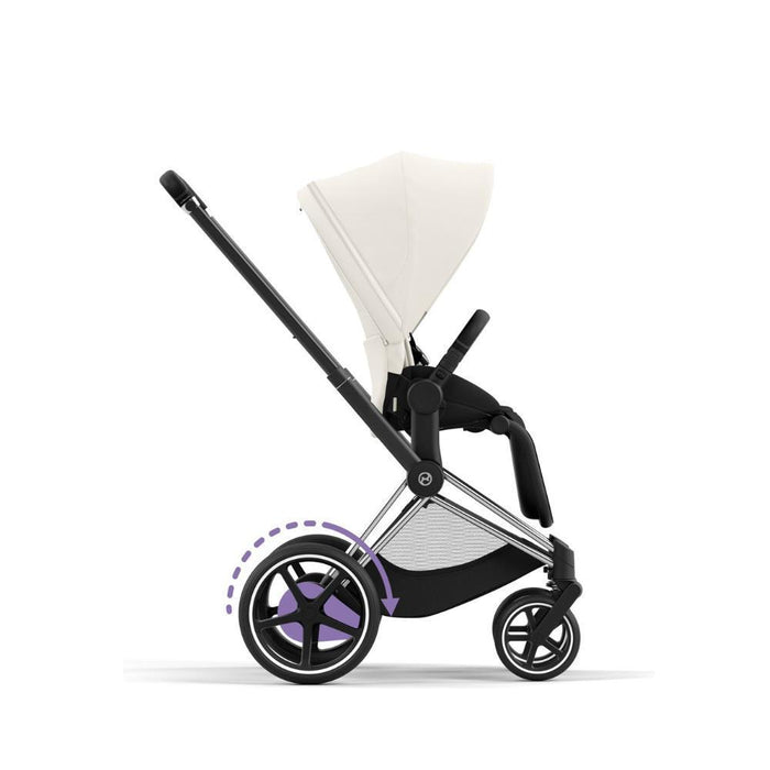 Pack Cybex Platinum e-Priam Chassis e Assento Chrome Black + Tecidos Off White + Cloud T Plus i-Size 45-87cm White + Base Isofix T