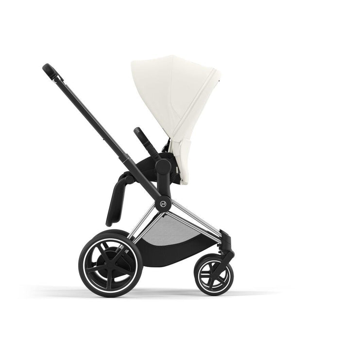 Pack Cybex Platinum e-Priam Chassis e Assento Chrome Black + Tecidos Off White + Cloud T Plus i-Size 45-87cm White + Base Isofix T