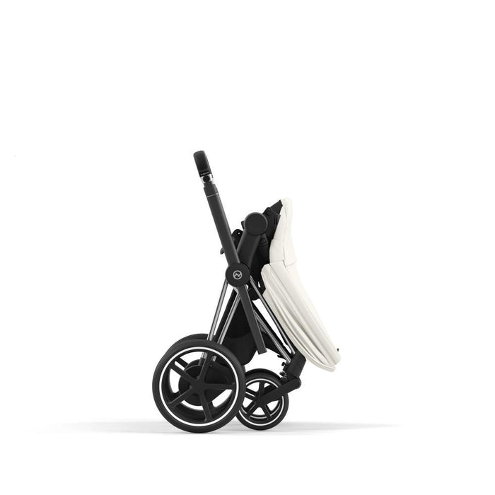 Pack Cybex Platinum e-Priam Chassis e Assento Chrome Black + Tecidos Off White + Cloud T Plus i-Size 45-87cm White + Base Isofix T