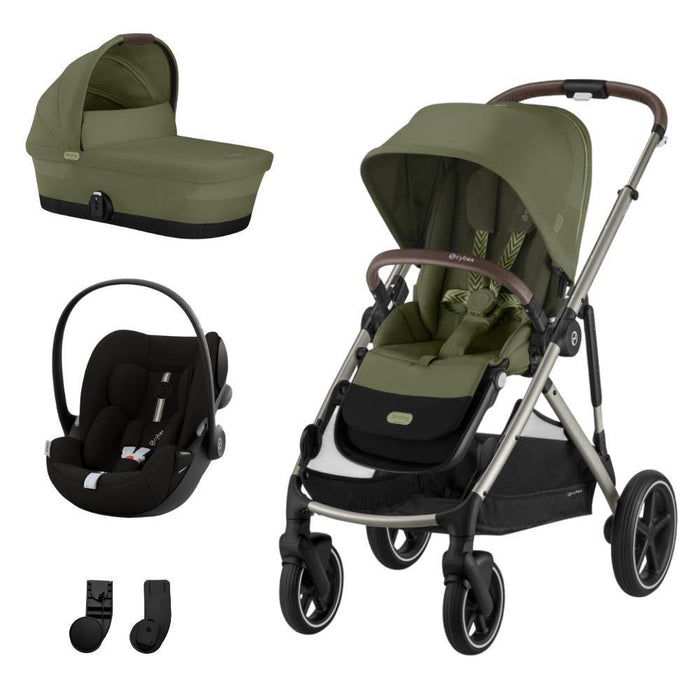 Pack Cybex Gazelle S TPE Moss Green + Alcofa Gazelle S Moss Green + Cloud G i-Size Plus Moon Black 40-87 cm + Adaptadores