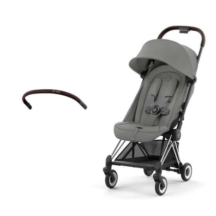 Pack Cybex Coya Chrome Dark Brown Mirage Grey + Barra de Apoio de Braços Dark Brown