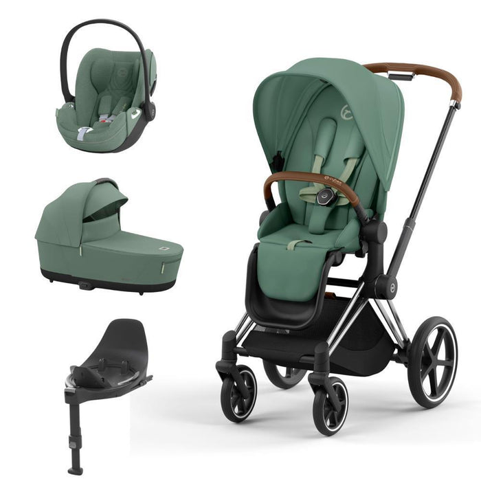Pack Cybex Platinum Priam com Chassis e Assento Chrome Brown + Pack de Tecidos + Alcofa Priam + Cloud T Plus Leaf Green + Base Isofix T