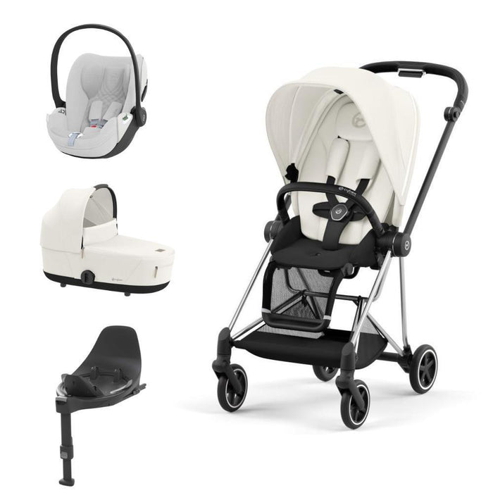 Pack Cybex Platinum Mios com Chassis e Assento Chrome Black+ Pack de Tecidos + Alcofa Mios Lux Off White + Cloud T Plus White + Base Isofix T