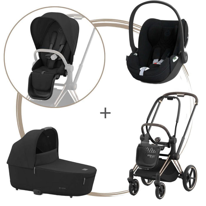 Pack Cybex Platinum Priam com Chassis e Assento Rosegold + Pack de Tecidos + Alcofa Priam + Cloud T Sepia Black 45-87cm