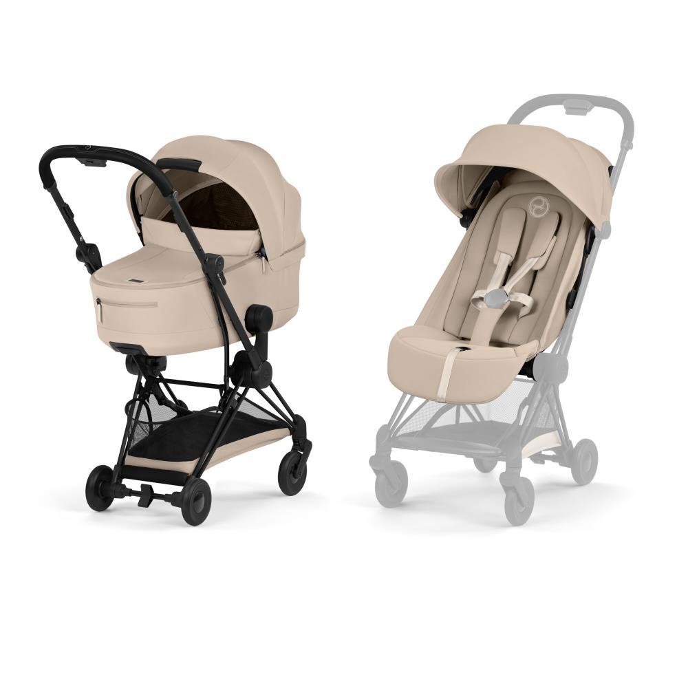 Pack Cybex Platinum Coya Comfort Matt Black + Alcofa Dobrável Cozy Beige