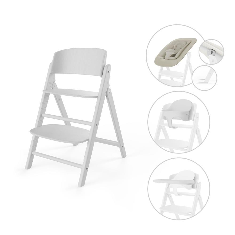 Silla de coche para bebé Cybex Click & Fold 4 en 1, totalmente blanca.