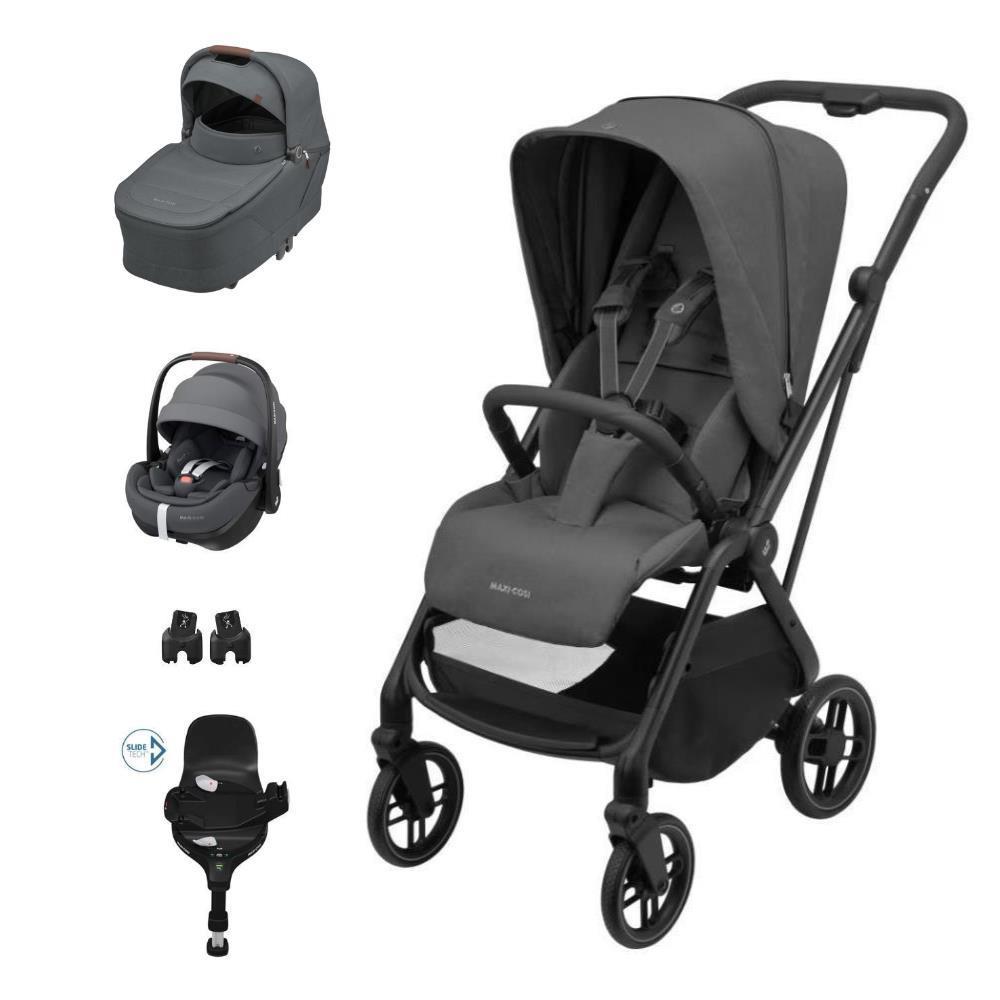 Pack Maxi-Cosi Leona² + Capazo Sense + Silla de paseo Pebble 360 ​​Pro² Twillic Graphite + Adaptadores + Base FamilyFix 360 Pro