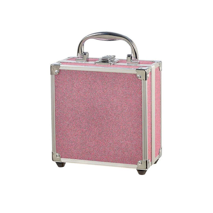 Set de maquillaje con bolsa de metal con purpurina rosa