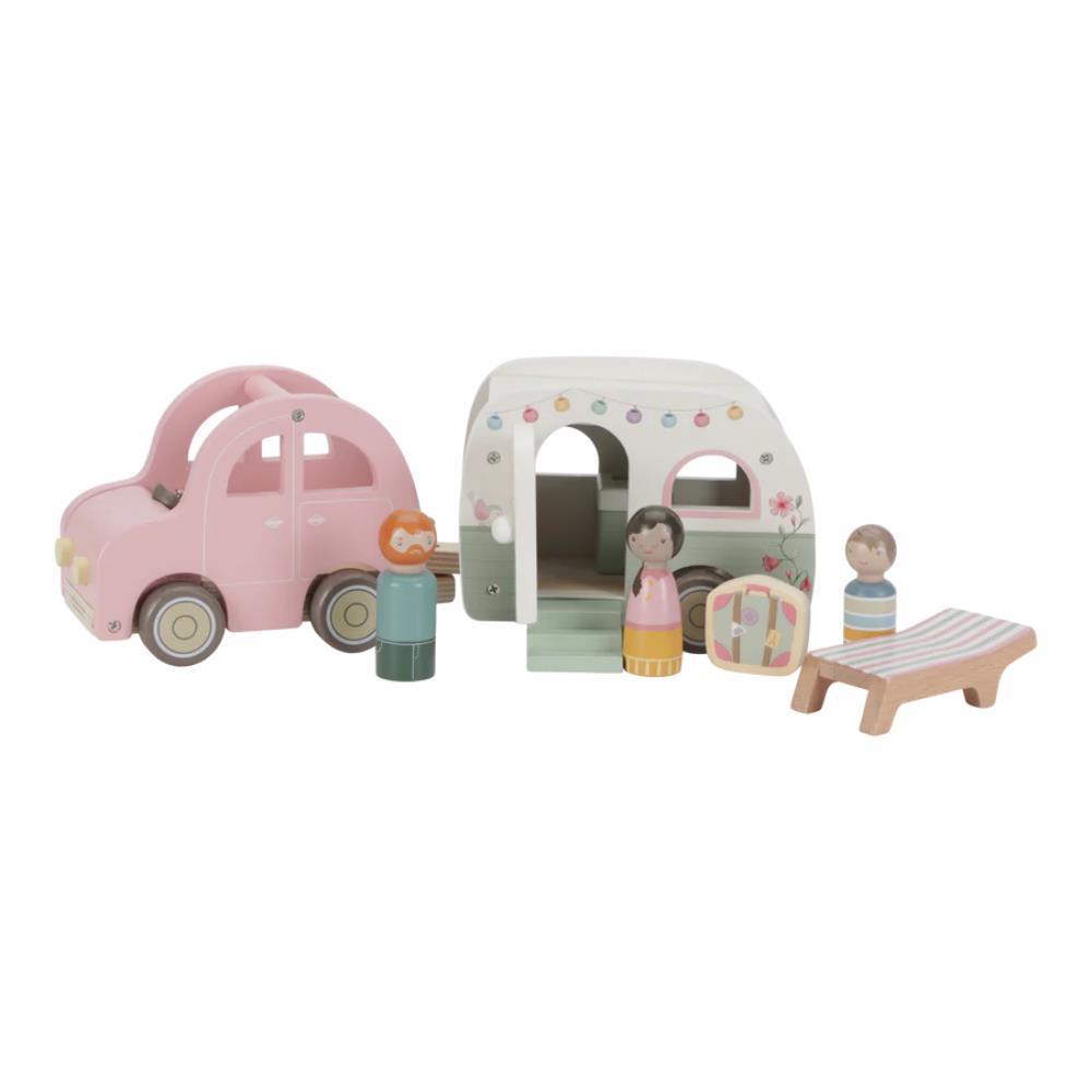 Car with Caravan and Wooden Figures