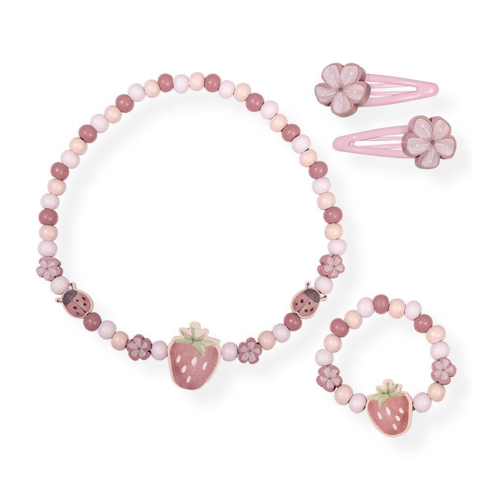 Colar, Pulseira e 2 Ganchos em Madeira Little Dutch Fairy Garden Strawberry