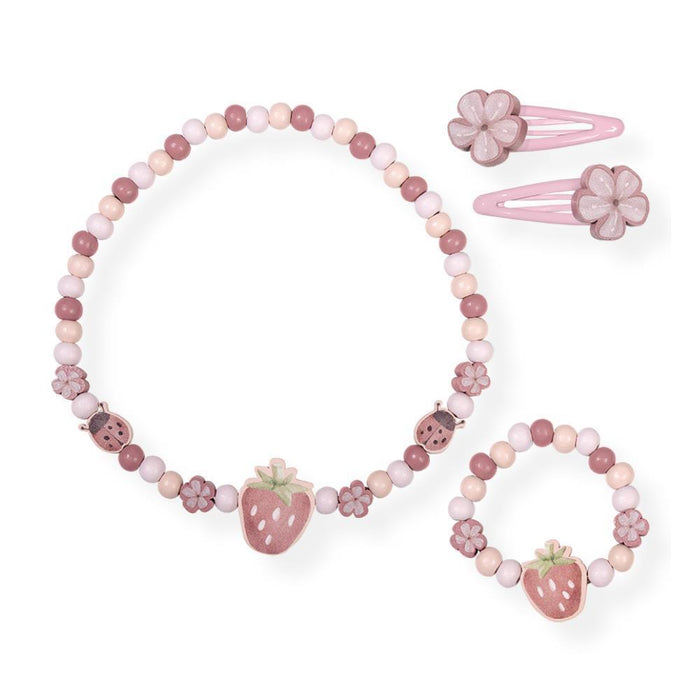 Colar, Pulseira e 2 Ganchos em Madeira Little Dutch Fairy Garden Strawberry