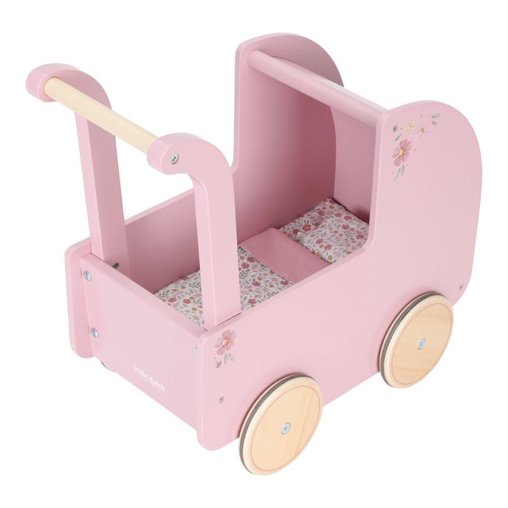 Little Dutch Wooden Doll's Pram with Accessories Pink Flowers