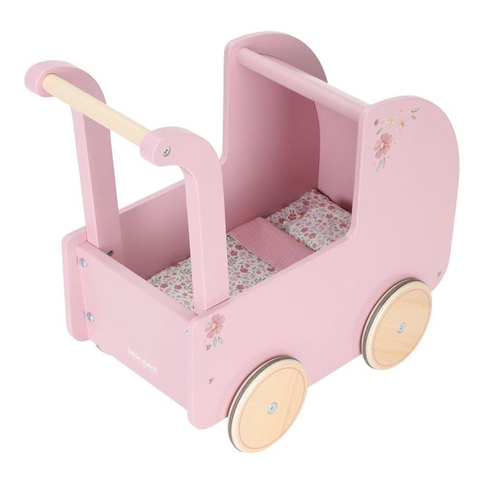 Carrinho para Bonecas em Madeira com Acessórios Little Dutch Flores Rosa
