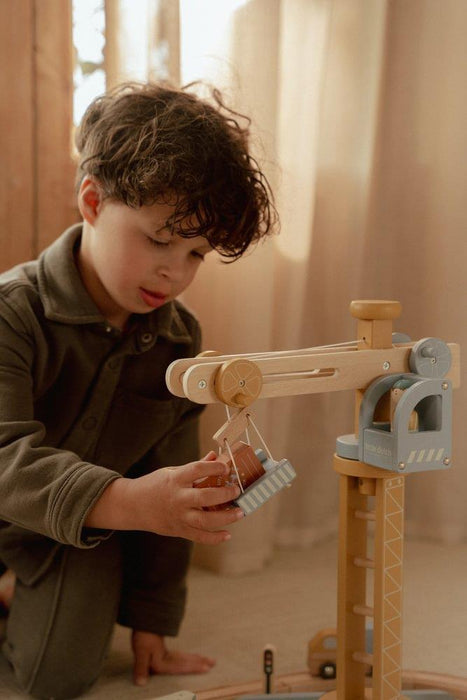 Conjunto de Construção com Grua em Madeira Little Dutch