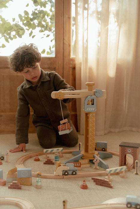 Conjunto de Construção com Grua em Madeira Little Dutch