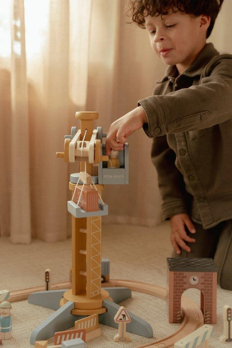 Conjunto de Construção com Grua em Madeira Little Dutch