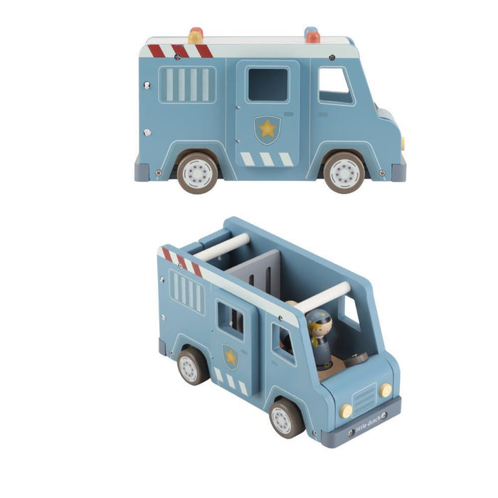 Carrinha da Polícia Little Dutch com Acessórios em Madeira Azul