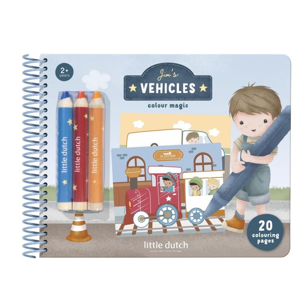Livro de Colorir com 3 Lápis Little Dutch Jim & Friends Veículos