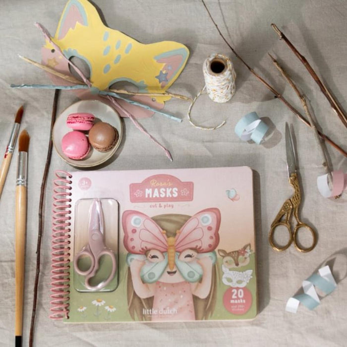 Livro de Recorte com Tesoura Little Dutch Rosa & Friends Máscaras