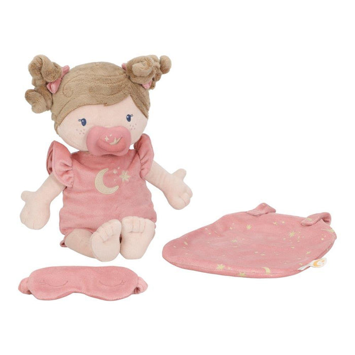 Boneca de Peluche Little Dutch Rosa com Saco de Dormir Brilha no Escuro