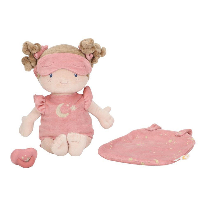 Boneca de Peluche Little Dutch Rosa com Saco de Dormir Brilha no Escuro