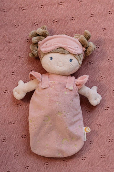 Boneca de Peluche Little Dutch Rosa com Saco de Dormir Brilha no Escuro