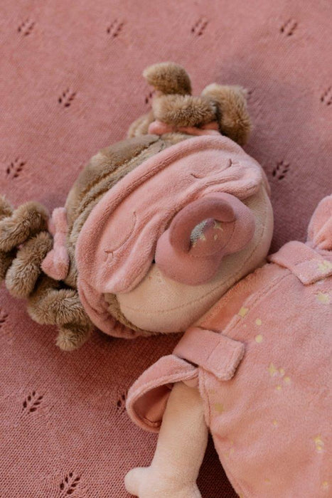 Boneca de Peluche Little Dutch Rosa com Saco de Dormir Brilha no Escuro