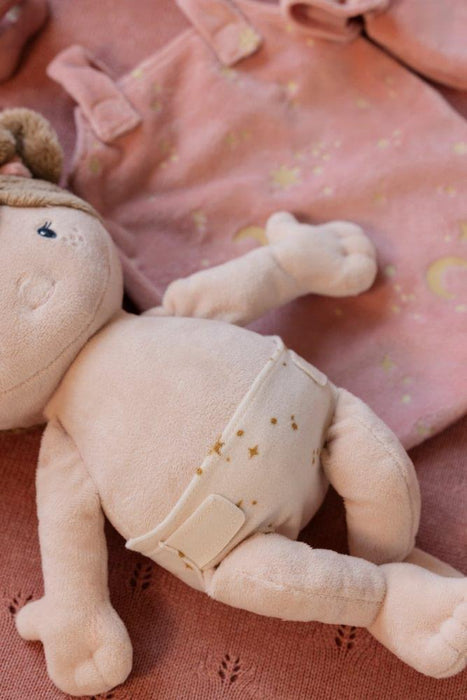 Boneca de Peluche Little Dutch Rosa com Saco de Dormir Brilha no Escuro