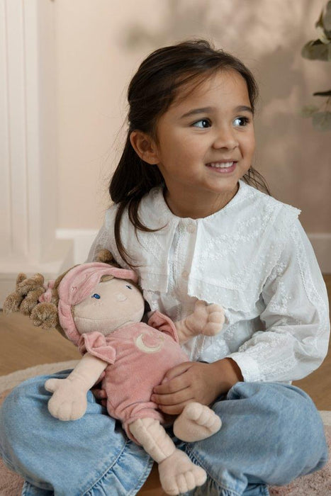Boneca de Peluche Little Dutch Rosa com Saco de Dormir Brilha no Escuro