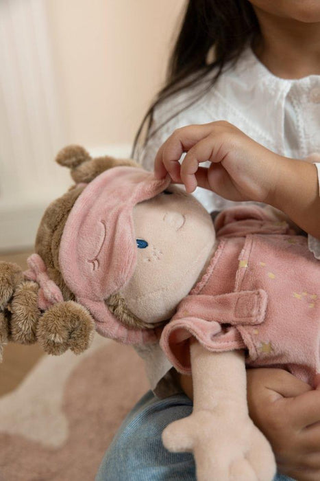 Boneca de Peluche Little Dutch Rosa com Saco de Dormir Brilha no Escuro