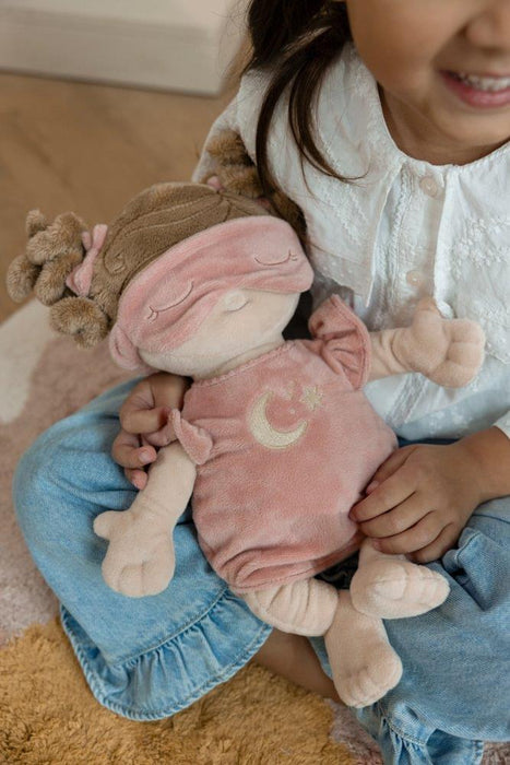 Boneca de Peluche Little Dutch Rosa com Saco de Dormir Brilha no Escuro