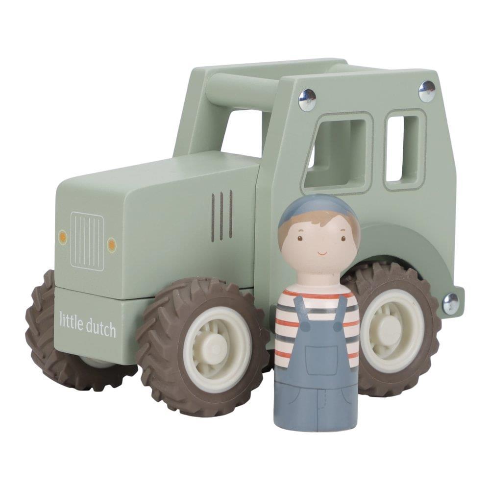 Little Dutch Wooden Tractor with Figure Green