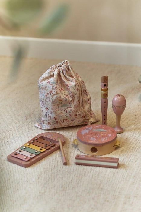 Conjunto Musical em Madeira com Saco de Pano Little Dutch Safari Friends Rosa