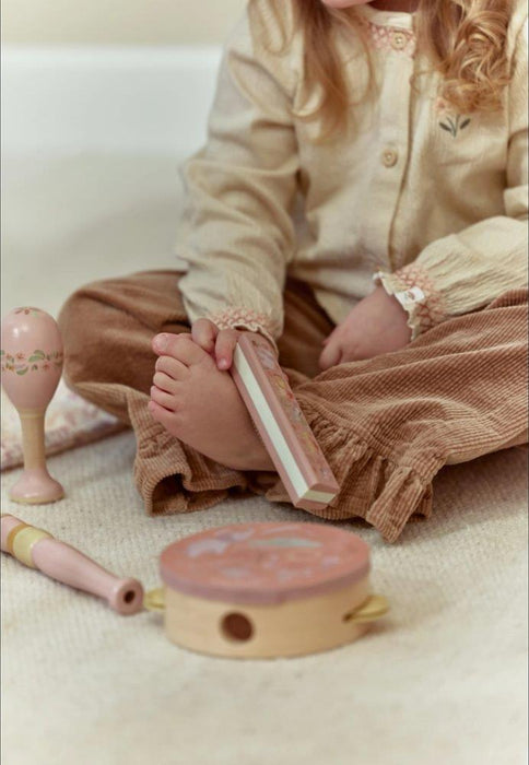 Conjunto Musical em Madeira com Saco de Pano Little Dutch Safari Friends Rosa